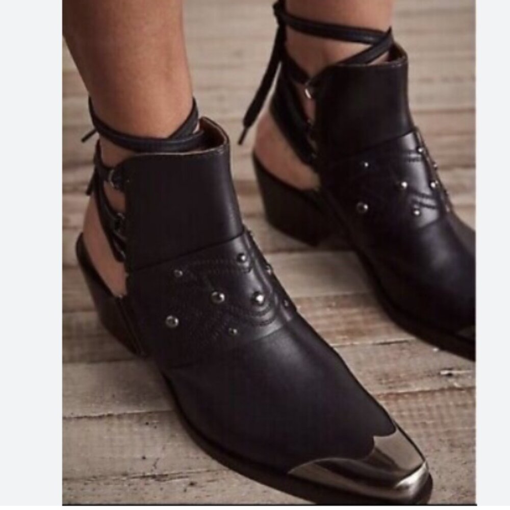 new FREE PEOPLE Rory GENUINE LEATHER boots booties in Black 1091NR - Picture 16 of 16